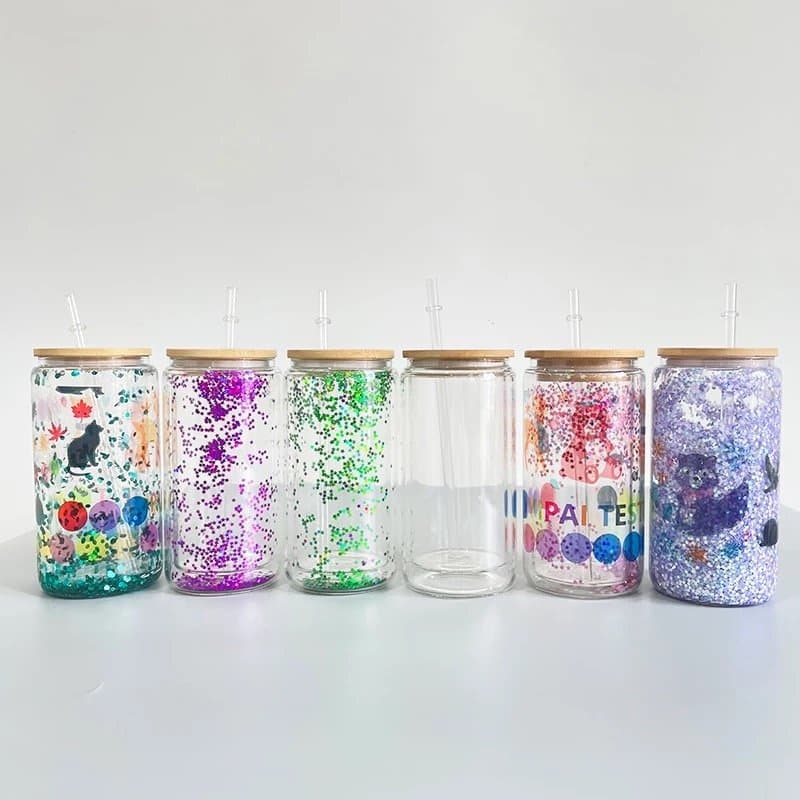 Snow Globe Cans with lid and straw
