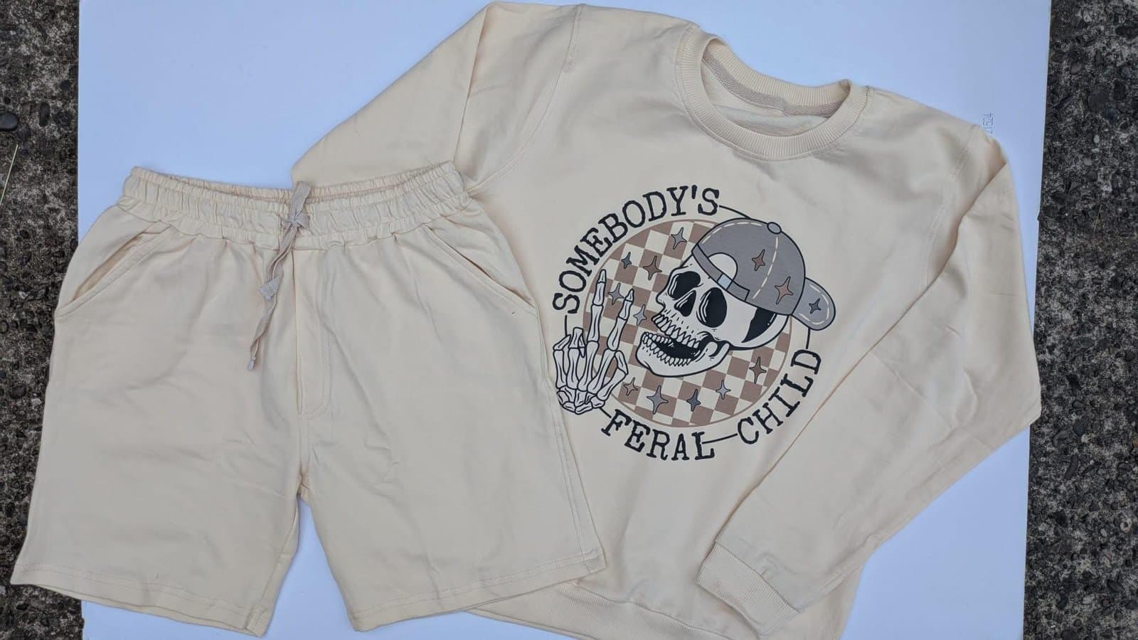 Full Sleeves T-shirt and shorts – Beige