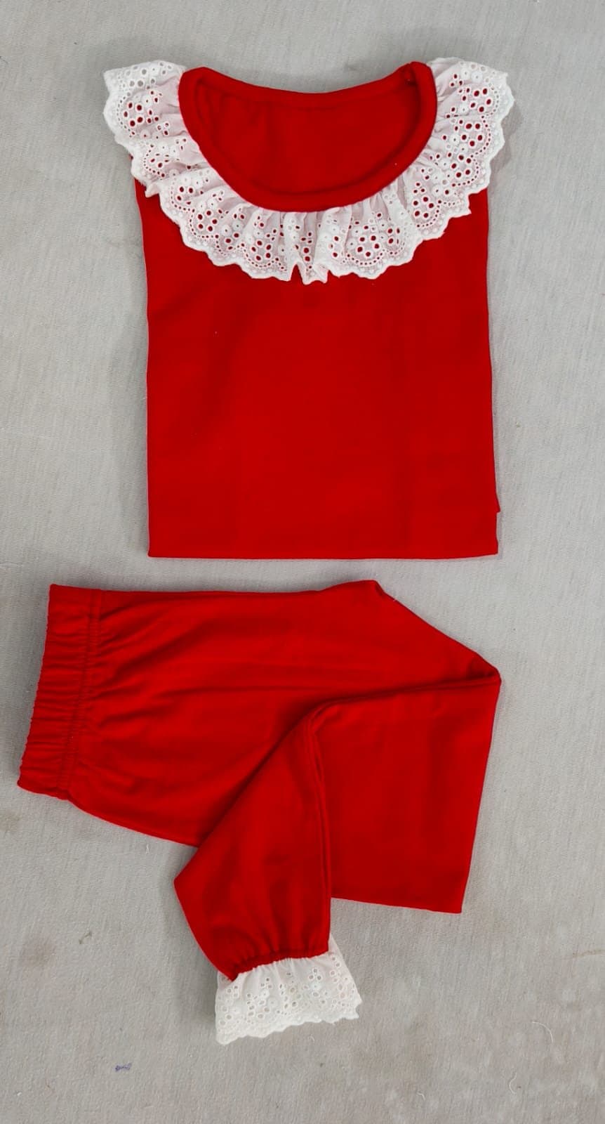 Red Frill Cotton Pjs – Kids