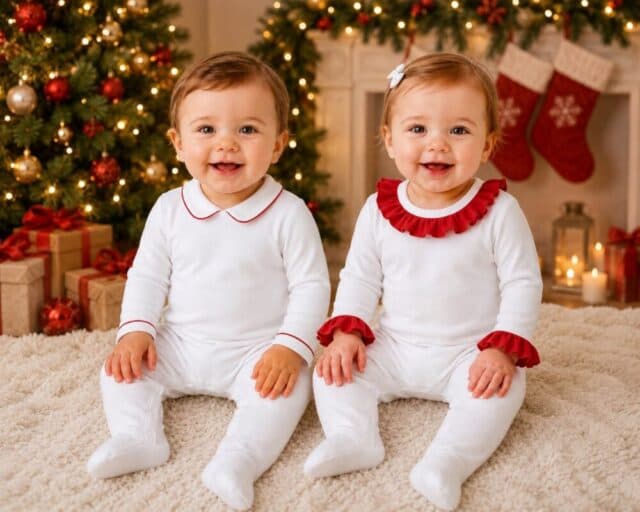 Red Frill Cotton Rompers – Babies (Preorder)